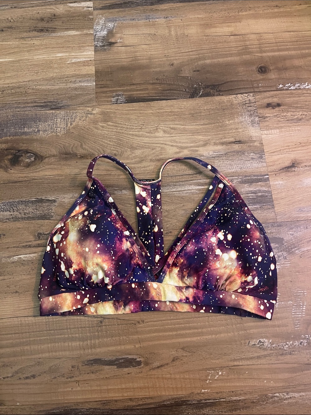Galaxy Print Racerback Sports Bralette - Purple & Gold